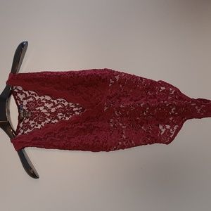 Streetwear Society bodysuit Burgundy Lace Medium Sleeveless Vneck.